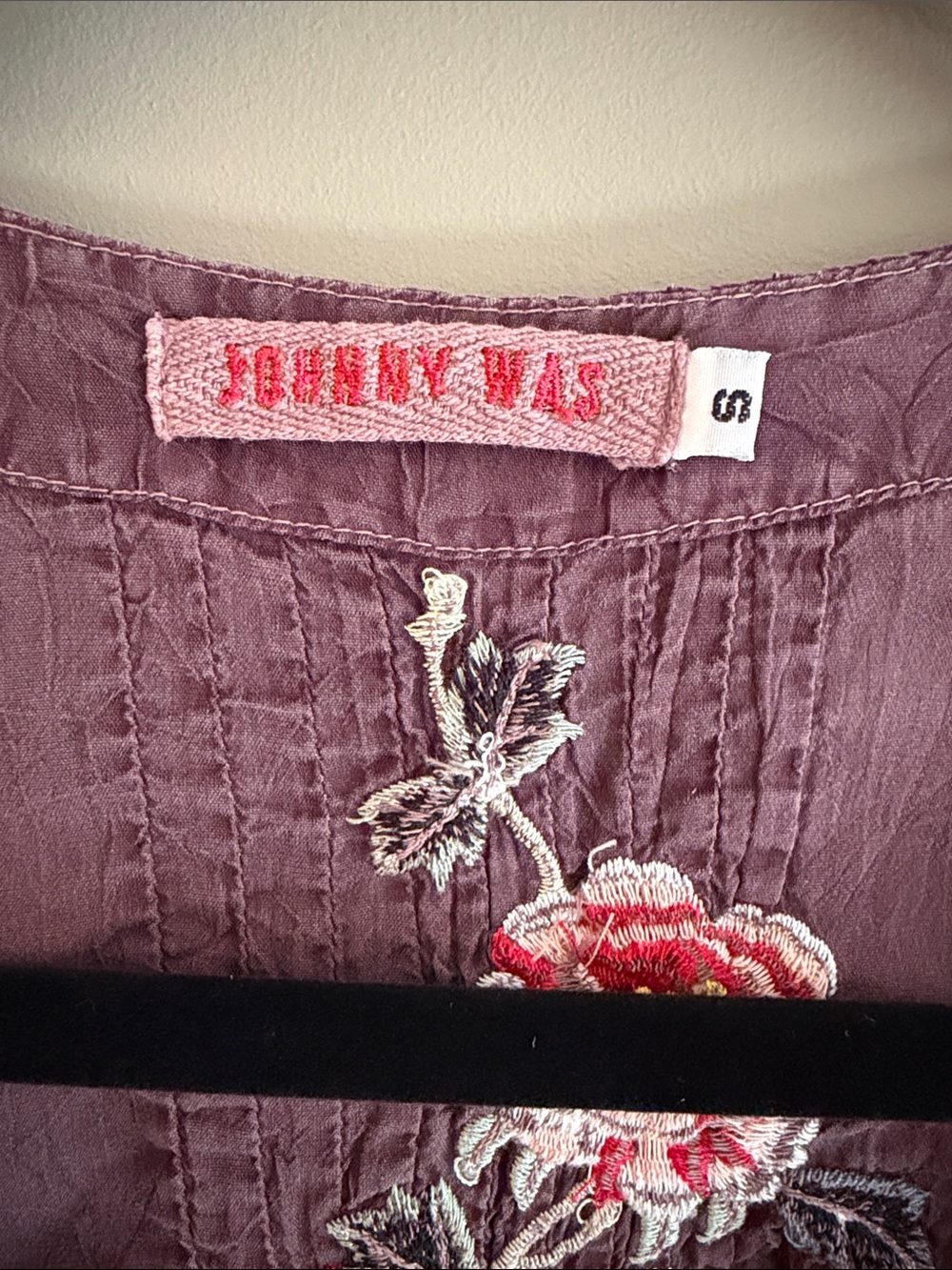 Johnny Was Plum Embroidered V-Neck Tunic Top with Red Floral Accents - Picture 2 of 11